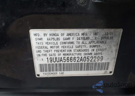 2002 Acura Tl 3.2 from USA, damaged, VIN 19UUA56662A052299